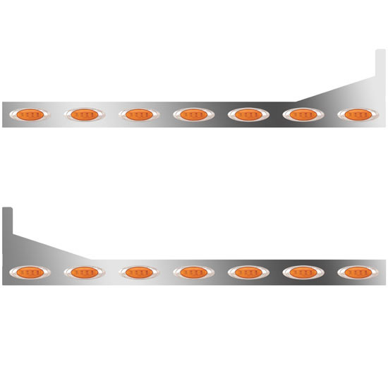 6.5 Inch Stainless Steel Sleeper Panels W/ Extensions, 14 P1 Amber LED / Amber Lens For Peterbilt 367, 386, 388, 389