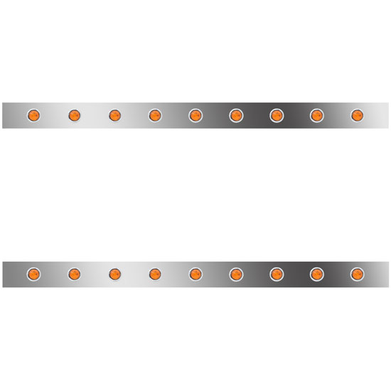 6.5 Inch Stainless Steel Sleeper Panels W/ 18 - 3/4 Inch Round Amber/Amber LEDs For Peterbilt 367, 386, 388, 389