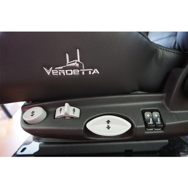 Vendetta Semi Truck Seat Premium Black Leather Mid Back Air, Standard Base, Heating Vent, Dual Arm Rest, Reclining Back Vendetta Semi Truck Seat Premium Black Leather Mid Back Air, Standard Base, Heating Vent, Dual Arm Rest, Reclining Back