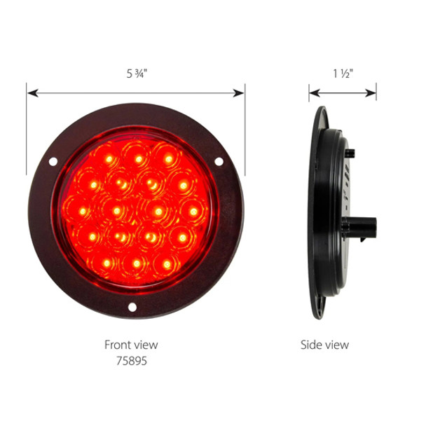 4 Inch Stop Turn Tail Light With Flange Mount - 3 Pin - Red LED / Red