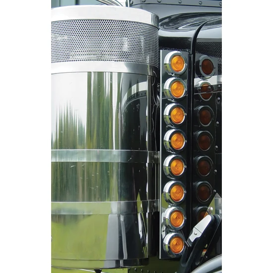 304 SS Front Air Cleaner Light Brackets W/ 8 Amber Lights For Peterbilt 378, 379, 388 & 389 W/ Donaldson Breather