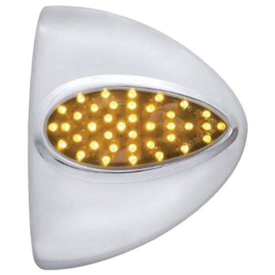 39 Diode Teardrop Headlight Turn Signal Light Cover - Amber LED / Chrome Lens For Peterbilt