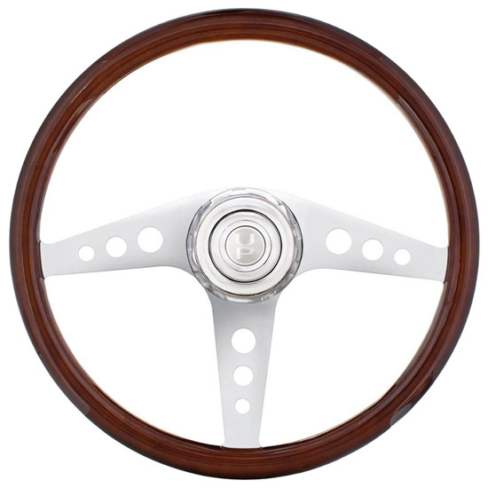 18 Inch Wood 3 Spoke GT Steering Wheel With Hub & Horn For Freightliner