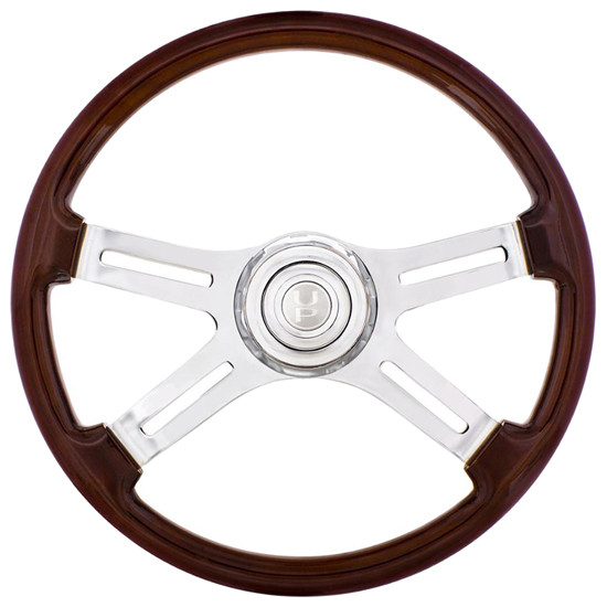 18 Inch Wood 4 Spoke GT Steering Wheel With Hub & Horn For Freightliner