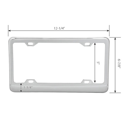 Chrome Wide Style License Plate Frame W/ Beveled Edge & 4 Mounting Holes