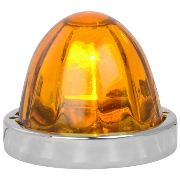 Large Glass Watermelon Dual Function Flush Mount Light W/ SS Bezel, 2 Wire  - Light Amber