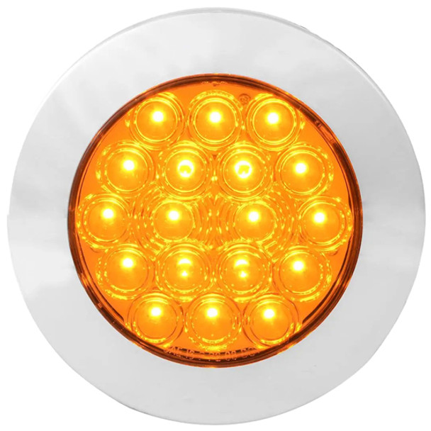 4 Inch Fleet Surface Mount Park Turn Clearance Light With Chrome Twist & Lock Bezel  - Amber LED / Amber Lens