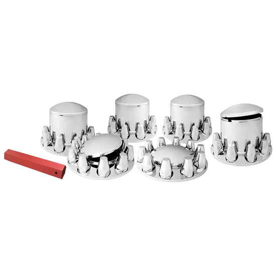 Chrome Complete Axle Cover Kit W/ Standard Hub Caps and Screw-On 33MM Lug Nut Covers