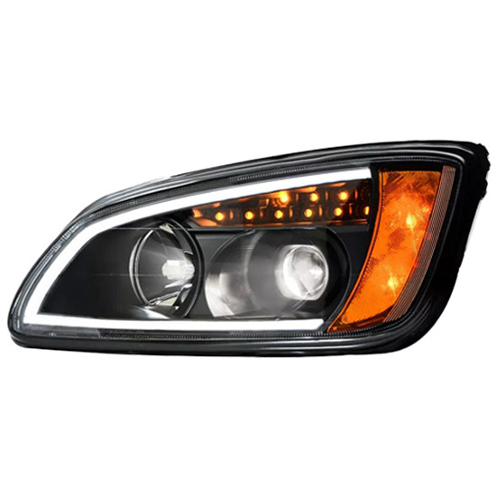 Matte Black Projection Headlight With LED Turn Signal And White Running Light For Kenworth T660