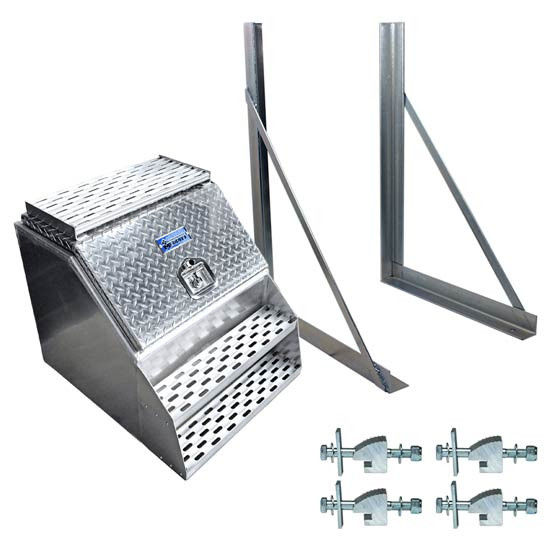 Merritt Aluminum Step Box Kit With Diamond Plate Open Door- 30 X 23.5 X 28.5 Inch