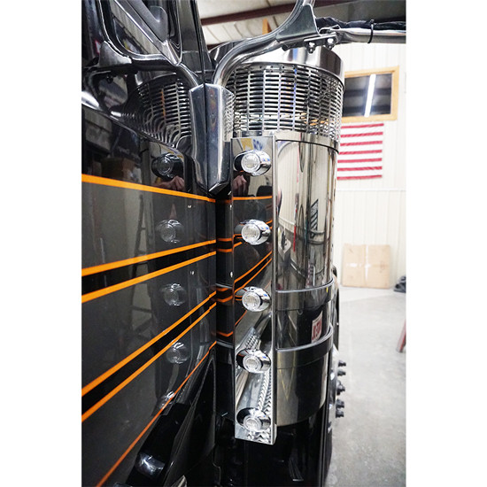 CSM Aluminum Rear Breather Panels W/ Five 3/4 Inch Round Light Holes Per Panel, 3 Bolt For Peterbilt 589