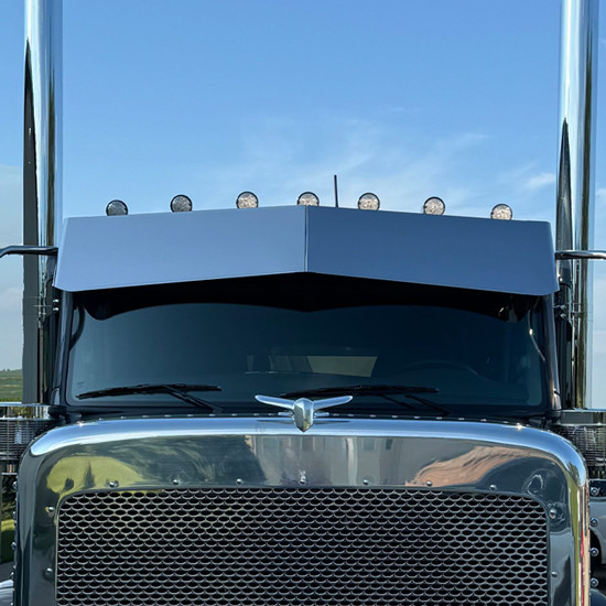 Iowa Customs Stainless Steel Bowtie Visor For Peterbilt 589 Flat Top