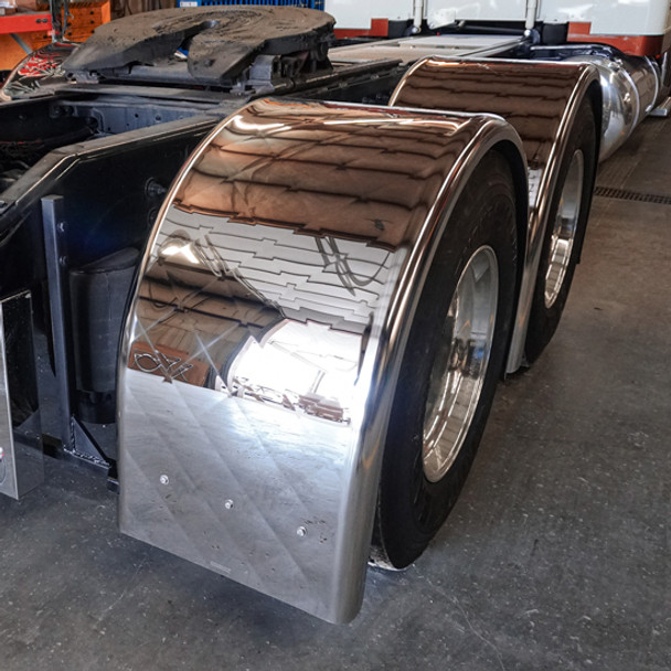 CSM 100 Inch 304 Stainless Steel Quilted Pattern Full Radius Fender With Long Drop