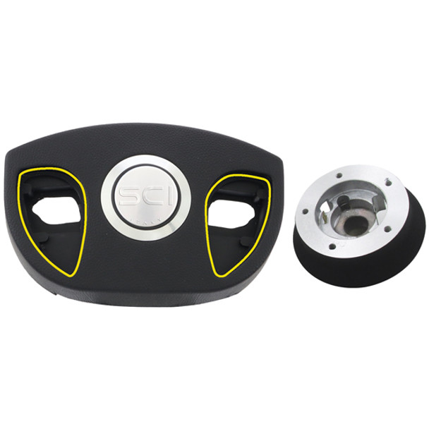 Traveler 18 Inch Black Leather Steering Wheel Kit With Smart Gen 3 Pad & Chrome Inserts For Kenworth