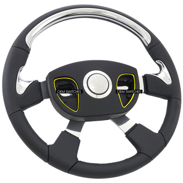 Traveler 18 Inch Black Leather Steering Wheel Kit With Smart Gen 3 Pad & Chrome Inserts For Kenworth