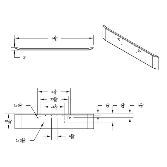 18 3/16 Inch SS Clad Aluminum Curved End Bumper For Peterbilt 389 2008-2023