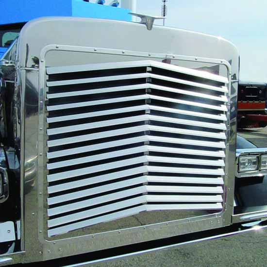 Stainless Steel Angled Louvered Grille For Peterbilt 379 Extended Hood