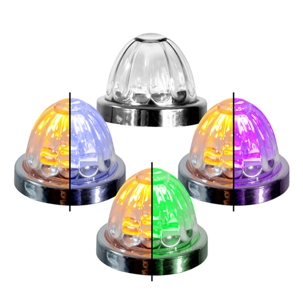 Legendary 1-1/2 Glass Watermelon Amber Light W/ Aux Color 4 Wire Dual Tone Chrome Bezel, Stud Mount LED Lights