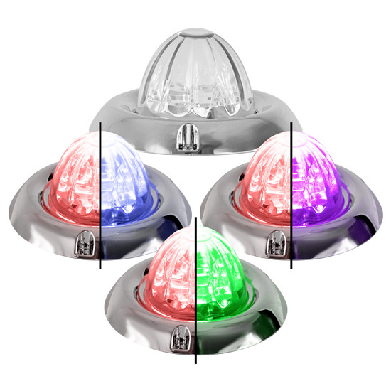 Legendary 3-1/2 Glass Watermelon Red Light W/ Aux Color 4 Wire Dual Tone Chrome Inset Bezel LED Lights