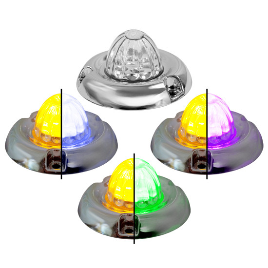 Legendary 1-1/2 Glass Watermelon Amber Light W/ Aux Color 4 Wire Dual Tone Inset Chrome Bezel LED Lights