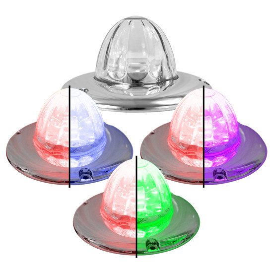 Legendary 3-1/2 Glass Watermelon Red Light W/ Aux Color 4 Wire Dual Tone Chrome Flat Bezel LED Lights