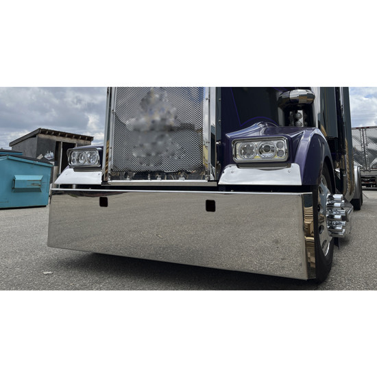 20 Inch SS Mitered End Bumper With Center Tow Hole & Blind Mount Plates For Kenworth W990