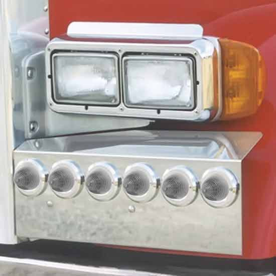 Peterbilt 379 Solid Mount Fender Shield W/ 6 Amber Beehive LEDs For Dual Headlights