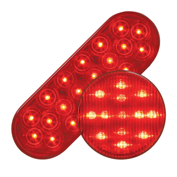 Stainless Steel Center Light Panel With 4 Oval & 2.5 Inch Red/ Red Fleet LED Lights W/ Chrome Rim & Visor