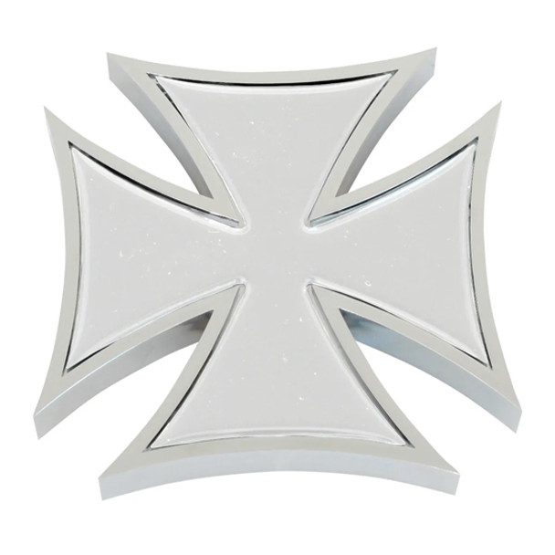 4 Inch Chrome Plastic Iron Cross Accent W/ Silver Sticker - Tape Mount
