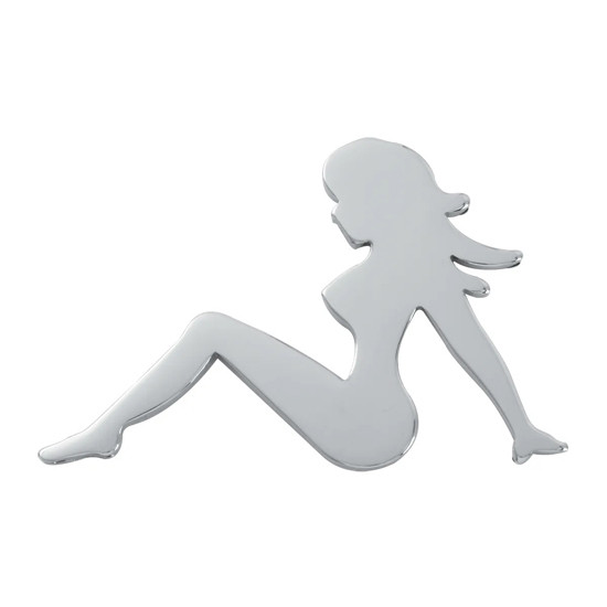 Small Chrome Sitting Nude Lady Cutout, Left Facing - Tape Mount
