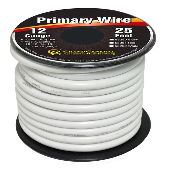 12 Gauge White Primary Wire- 25 Ft
