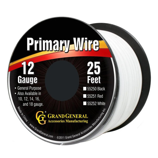 12 Gauge White Primary Wire- 25 Ft