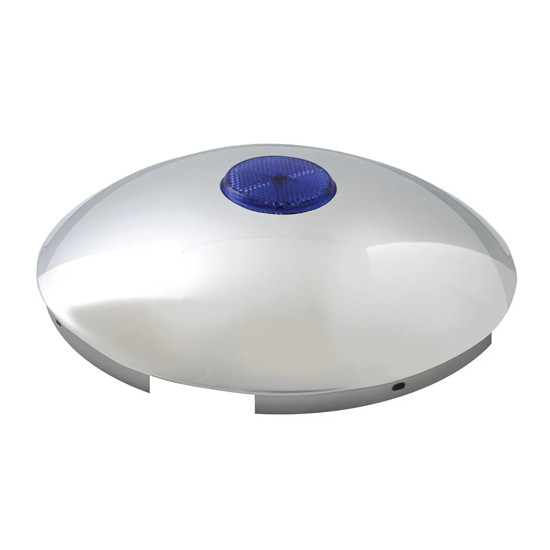 Chrome Front Hubcap W/ Blue Reflector, 7/16 Inch Lip, 5 Notches