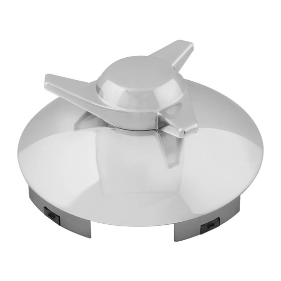 Universal Chrome Front Wing Spinner Hubcap, Swept, 7/16 Inch Lip, 6 Uneven Notch