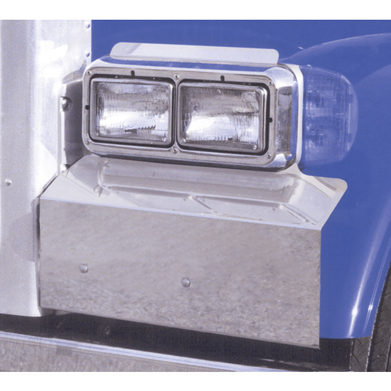 Peterbilt 379 Fender Guards With Double Rectangle Headlight Solid Mount - Stainless Steel
