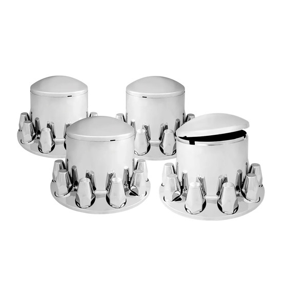 Chrome Plastic Round Axle Cover Kit 4 Rears & 1-1/2 X 3 Inch Push-On Covers