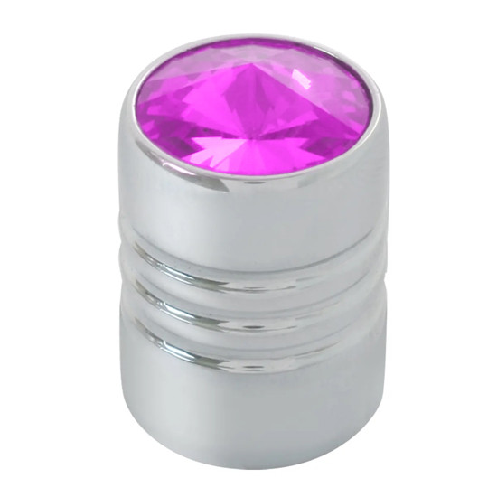 Chrome Aluminum Tire Valve Stem Cover With Pink Jewel On Top