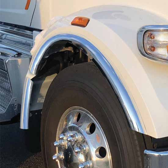 Stainless Steel Front Split Fender Outer Fenderette For Peterbilt 567 SFA 2014-Current W/ Set Forward Fender (4 Piece Set)