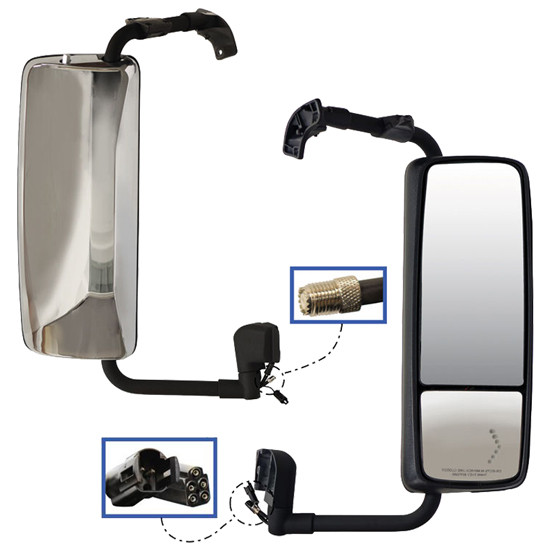 Chrome Rear View Mirror, Heated, 12 Volt, CB Antenna Mount , Remote - Driver Side