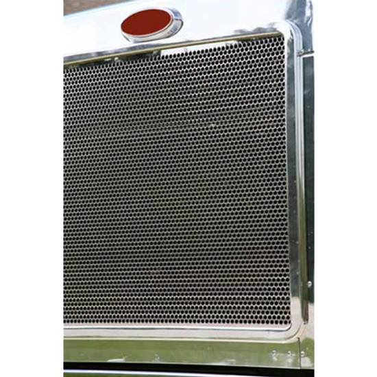 Polished SS Grille Insert With Round Hole Pattern, 14 Gauge For Peterbilt 359, 379 Extended Hood