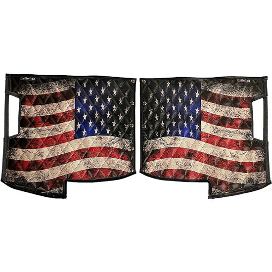 Quilted Vinyl Fender Guards - Old Glory Flag Design - 21.5 Inch X 20.5 Inch For Peterbilt 359 - Pair