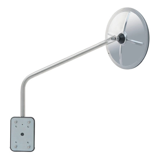 Straight Arm Safety Mirror Mounting Assembly - 8 Inch Round Mirror - Non-Adjustable Stainless