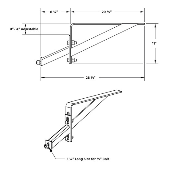 29 Inch Heavy Duty Half Fender Mounting Arm Kit - 4 Inch Adjustable