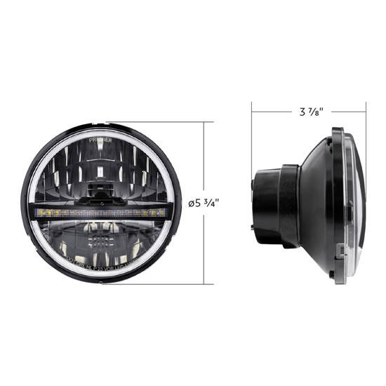 Ultralit 5 3/4 Inch Round Blackout Headlight With White LED Position Light Bar