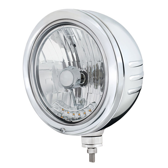 SS Bullet Embossed Stripe Crystal 6 Amber LED Crystal Halogen Headlight