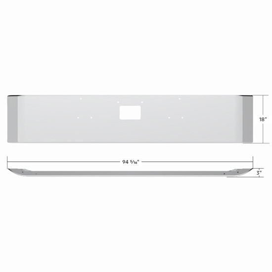 Stainless Steel Clad Aluminum Bumper With Curved Ends For Peterbilt 379 1987 - 2007