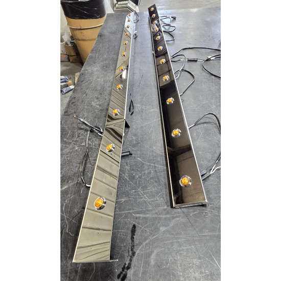 BLEMISHED: Peterbilt 3 Inch Stainless Steel Sleeper Extension Panels W/ 22 - 3/4 Inch Amber/Amber LED Lights For Models W/ 70 Inch Sleeper