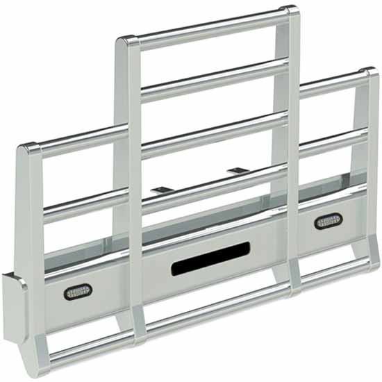 Herd Defender 4 Post Grille Guard Bumper W/ Horizontal Bars, Lift Assist, Slam Latch, & 6 Inch Oval Turn Signal Lights For Peterbilt 378, 379