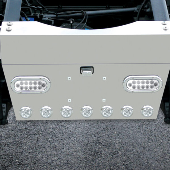 Stainless Steel Rear Frame Cover W/ Cutouts For Peterbilt 567 W/ Stainless Steel Crossmember