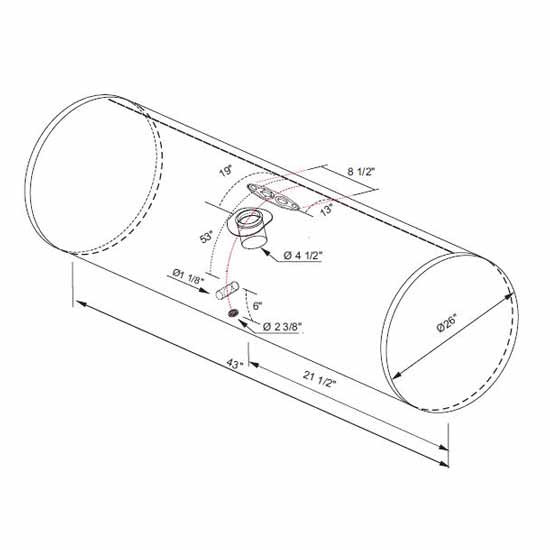 BESTfit Aluminum Fuel Tank 100 Gallon- 26 X 48 Inch- Center Fill W/ Early Style Manifold For Peterbilt